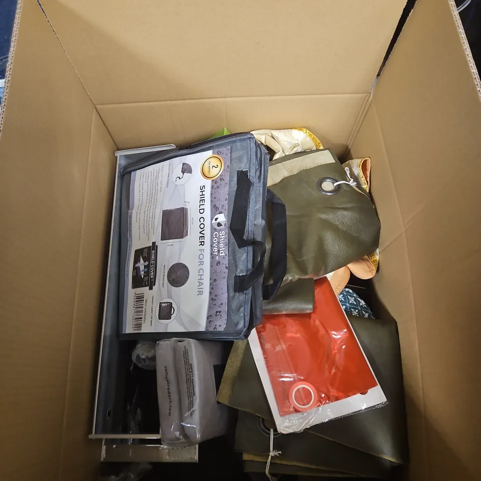 SHIELD COVER FOR CHAIR – 2 PACK WITH CUSHION & SOFT FURNISHINGS (BOXED) AND A LARGE QUANTITY OF HOUSEHOLD GOODS ASSORTED LOT .