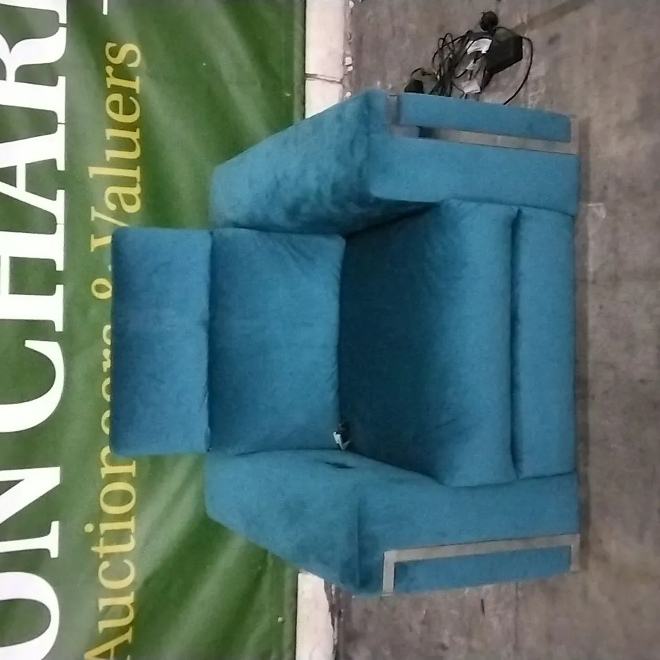 QUALITY DESIGNER TEAL PLUSH VELVET ELECTRIC RECLINER ARMCHAIR