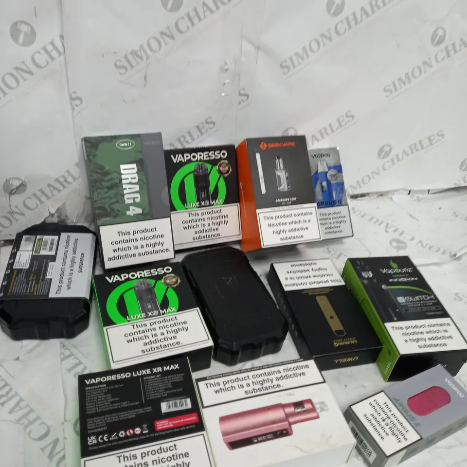 BOX OF APPROXIMATELY 10 ASSORTED E-CIG PRODUCTS TO INCLUDE ASPIRE, VOOPOO, VAPORESSO ETC