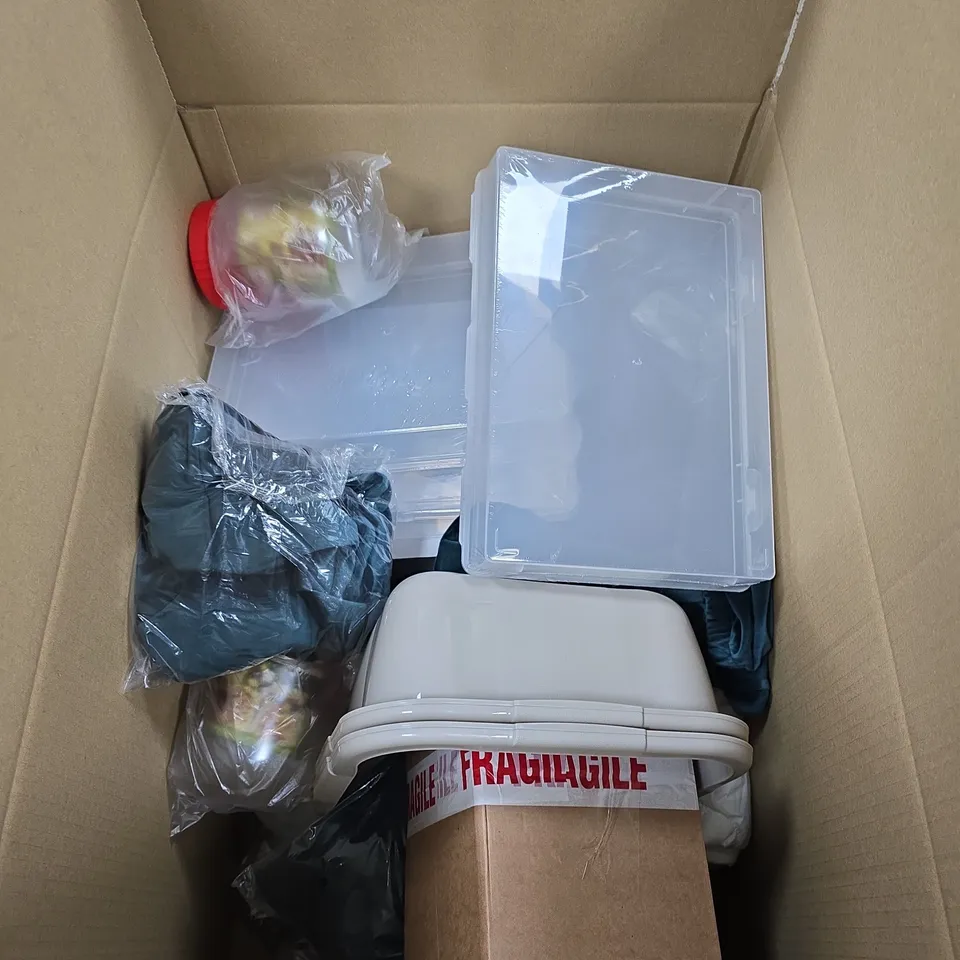 BOX OF APPROXIMATELY 15 ASSORTED HOUSEHOLD ITEMS TO INCLUDE HUGGIES DRYNITES, PILATES RING AND POND LINER