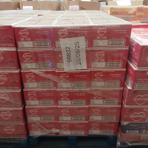 PALLET TO CONTAIN APPROX 54 BOXES OF BUTTERKIST TOFFEE POPCORN - 14 X 170g BAGS PER BOX // BEST BEFORE: 04/2025