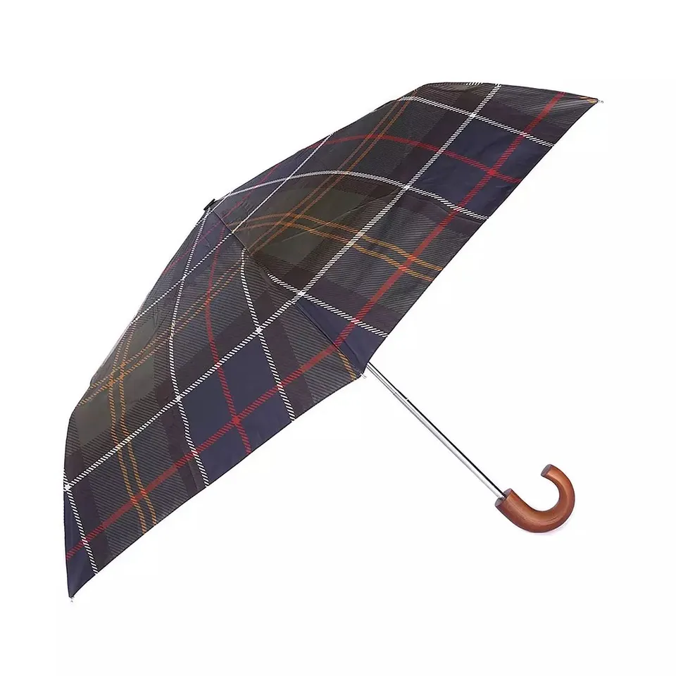 BARBOUR TARTAN PRINT MINI UMBRELLA - GREEN
