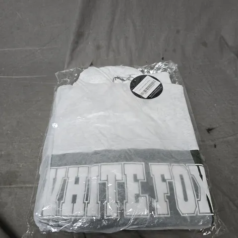 BAGGED WHITE FOX DECADE CLASSIC VARSITY ZIP FRONT SWEATER - SIZE XXXS/XXS