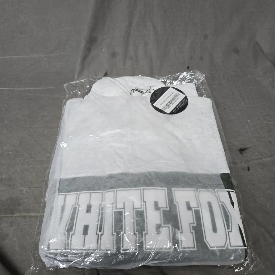 BAGGED WHITE FOX DECADE CLASSIC VARSITY ZIP FRONT SWEATER - SIZE XXXS/XXS