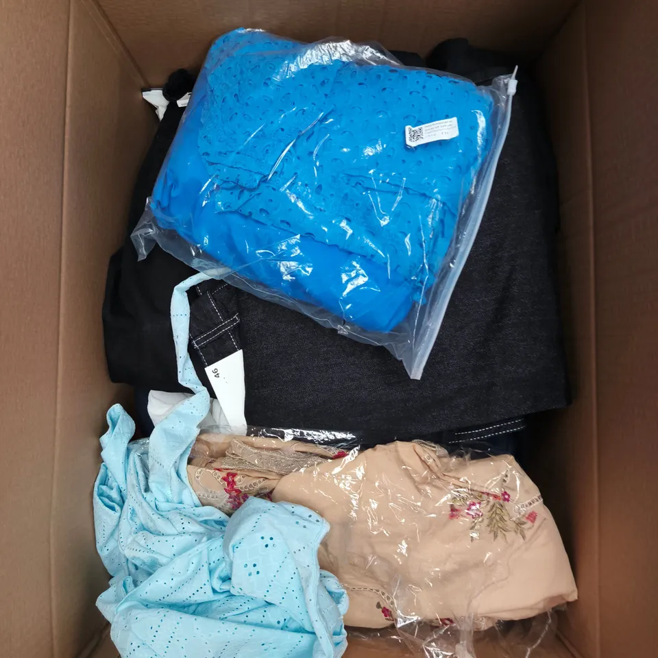 APPROXIMATELY 20 ASSORTED CLOTHING PRODUCTS IN VARIOUS STYLES & SIZES TO INCLUDE PANTS, T-SHIRTS, DRESSES ETC