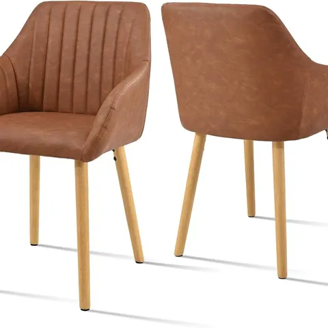 BOXED MODERN KITCHEN CHAIRS WITH BACKREST & WOODEN LEGS (SET OF 2) - BROWN (1 BOX)