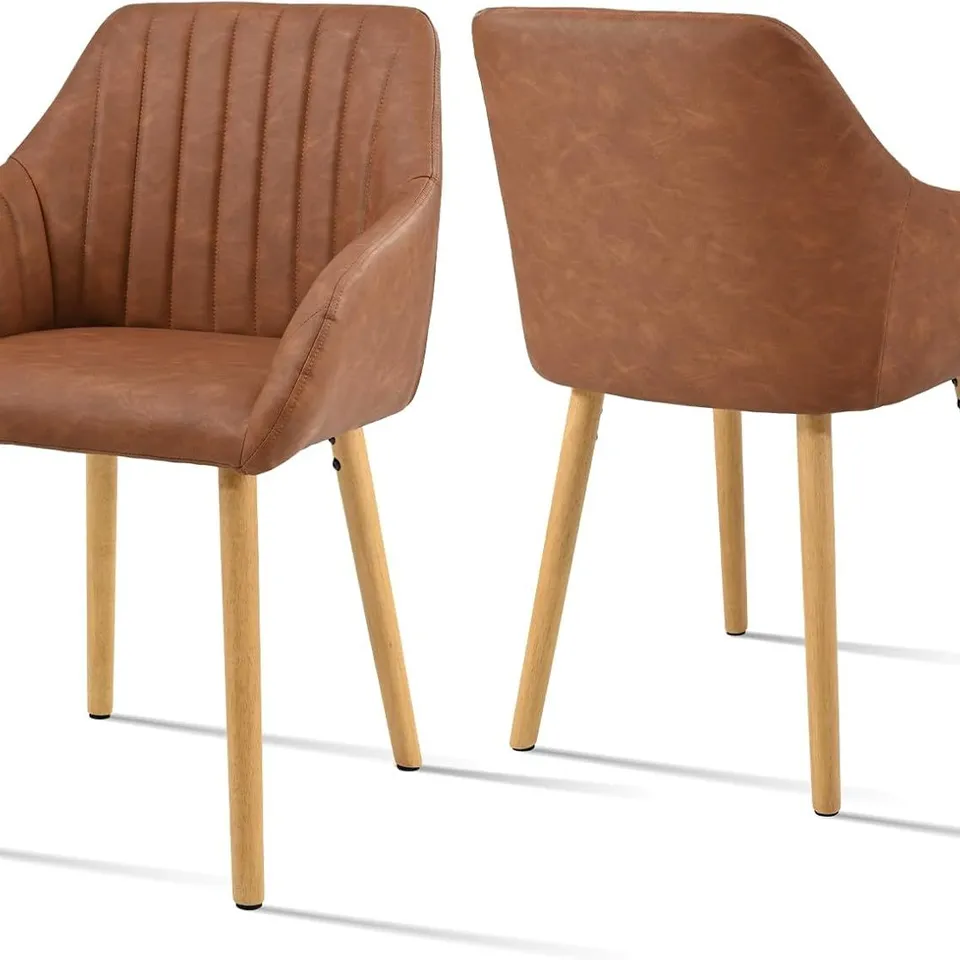 BOXED MODERN KITCHEN CHAIRS WITH BACKREST & WOODEN LEGS (SET OF 2) - BROWN (1 BOX)