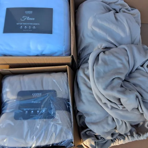 LOT OF 4 ASSORTED COZEE HOME FLEECE FITTED SHEETS IN VARIOUS SIZES AND COLOURS
