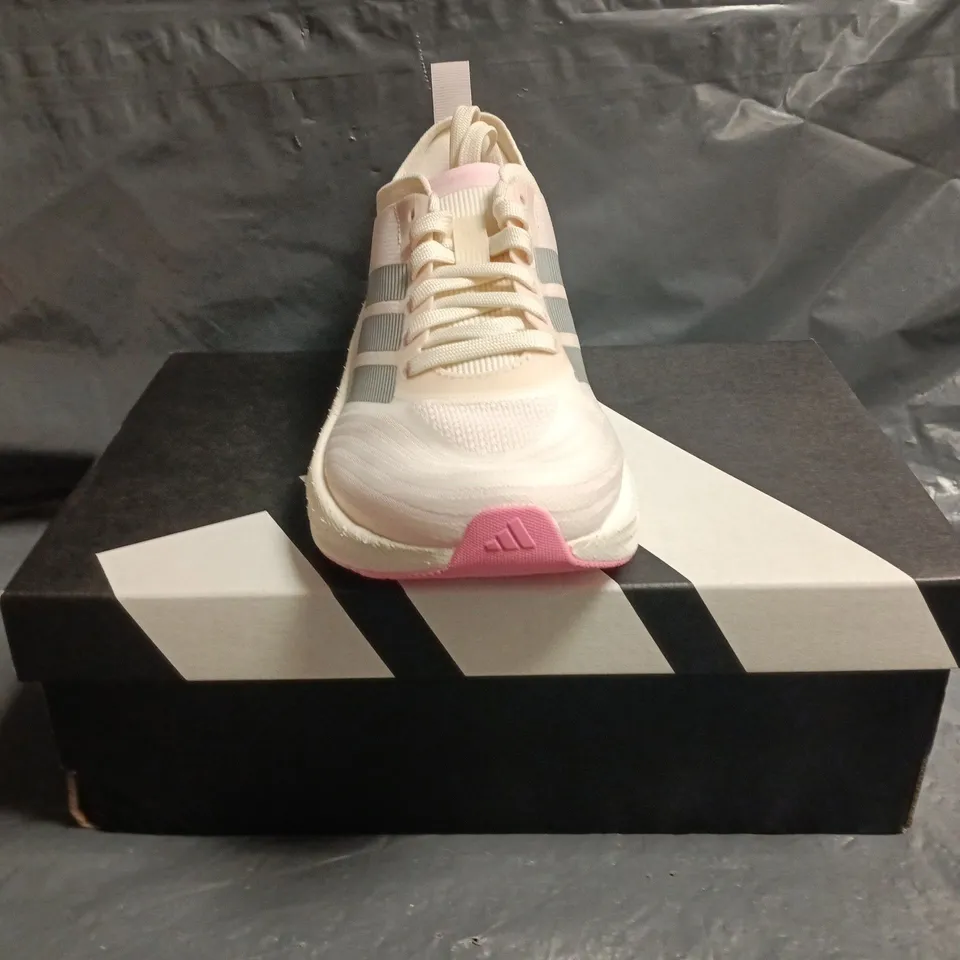 BOXED PAIR OF ADIDAS MOVEBOOST SHOES IN PALE PINK/CREAM/SILVER SIZE UK 3.5