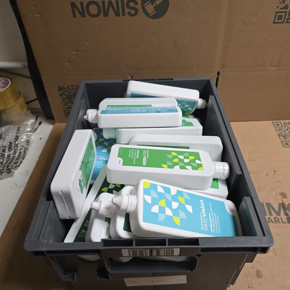 TOTE OF APPROXIMATELY 22 ASSORTED SPECSAVERS EASYVISION CLEANING PRODUCTS