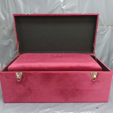 UNBRANDED SET OF 2 WINE RED VELVET COVERED STORAGE TRUNKS