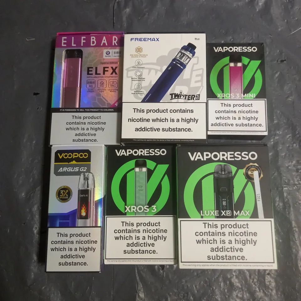 APPROXIMATELY 20 VAPES & E-CIGARETTES TO INCLUDE - VAPORESSO LUXE XR MAX - FREEMAX TWISTER 2 - ELFBAR ELFX - ETC