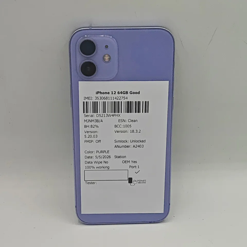 UNBOXED APPLE IPHONE 12 64GB IN PURPLE - A2403