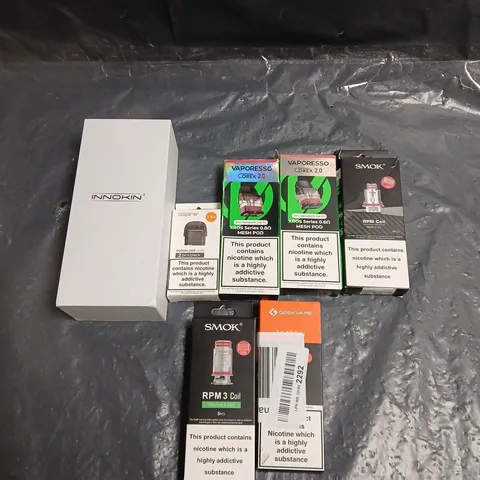 APPROXIMATELY 15 ASSORTED E-CIG PRODUCTS AND ACCESSORIES TO INCLUDE SMOK, GEEKVAPE, ASPIRE ETC