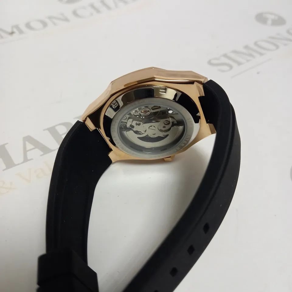 MENS EDISON AUTOMATIC WATCH – SKELETON DIAL – GLASS BACK CASE – RUBBER STRAP 