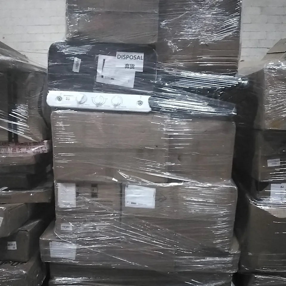 PALLET TO CONTAIN HOUSEHOLD FLAT-PACKED FURNITURE AND HOMEWERE TO INCLUDE WASHING MACHINE, GLASSWARE AND SOFA BED ETC...