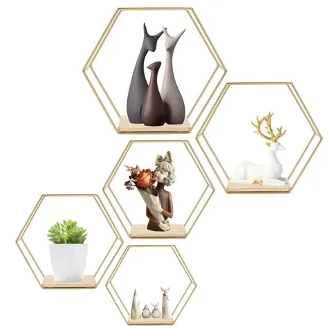 BOXED SET OF 5 HEXAGONAL WALL SHELVES