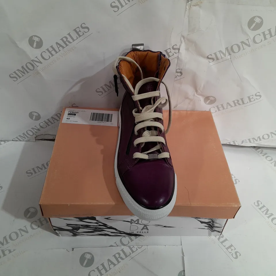 BOXED MODA FEROZI PURPLE LEATHER TRAINERS SIZE 7