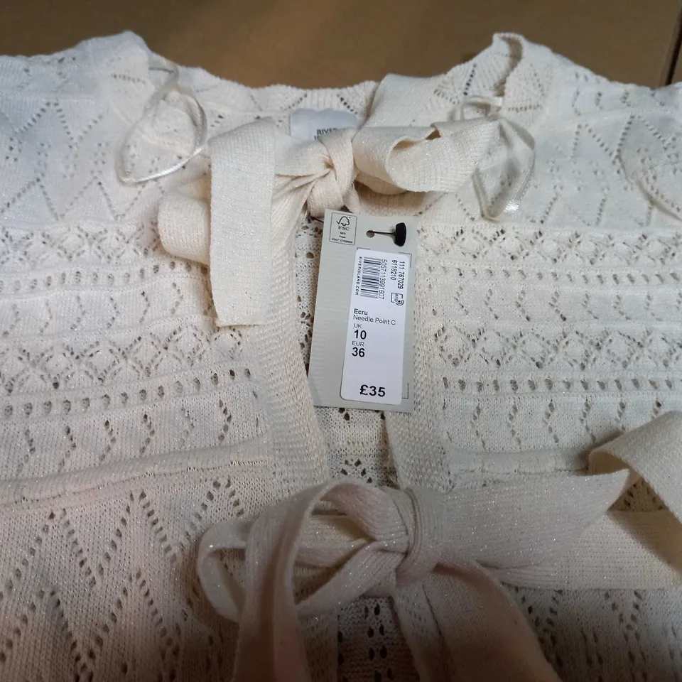 RIVER ISLAND CREAM TIE FRONT TOP/CARDIGAN - SIZE 10