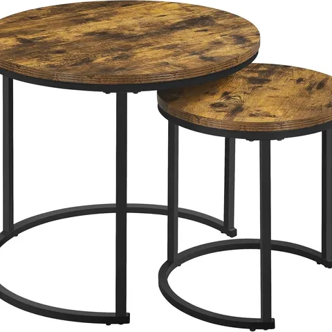 BOXED YAHEETECH ROUND NESTING WOOD COFFEE TABLE SET OF 2, RUSTIC BROWN, 60×60×50.5CM