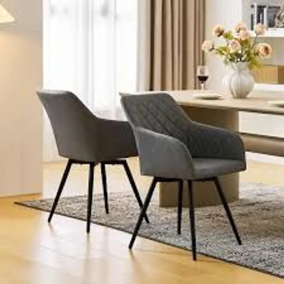 BOXED PAIR OF SOFT FAUX LEATHER UPHOLSTERED LIGHT GREY SIDE/DINING CHAIRS.