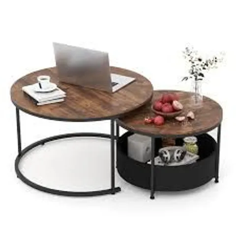 BOXED ROUND COFFEE TABLE SET OF 2 CIRCLE COCKTAIL TABLE WITH STORAGE