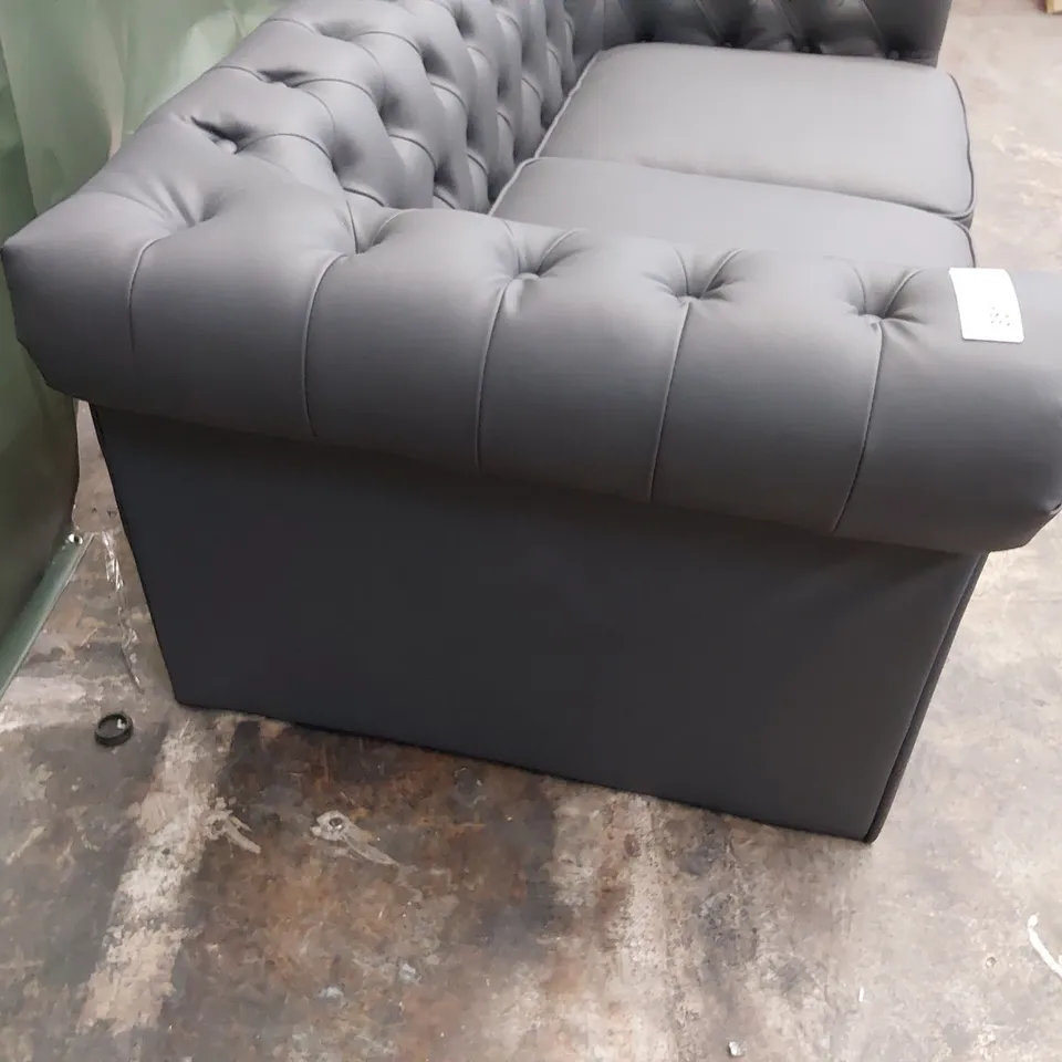 DESIGNER TWO SEATER CHESTERFIELD SOFA GREY LEATHER 