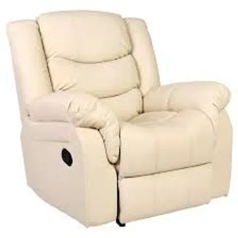 BOXED DESIGNER SEATTLE CREAM LEATHER MANUAL RECLINING EASY CHAIR  (1 BOX)