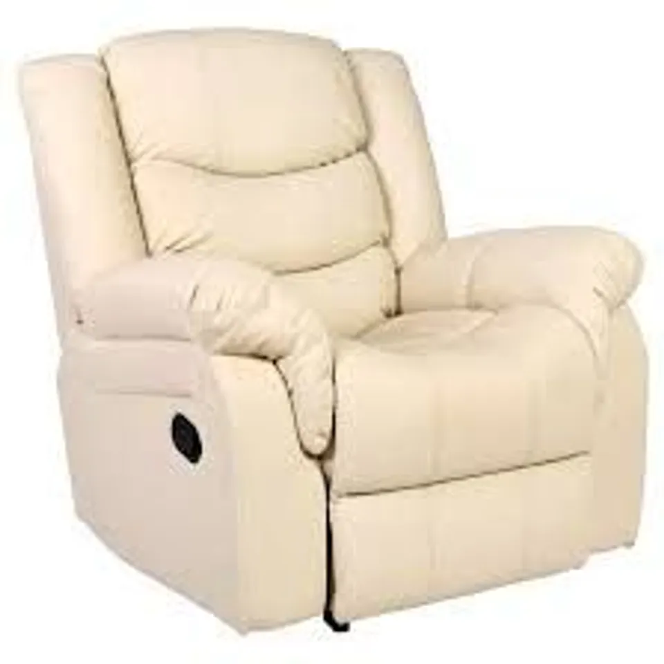 BOXED DESIGNER SEATTLE CREAM LEATHER MANUAL RECLINING EASY CHAIR 