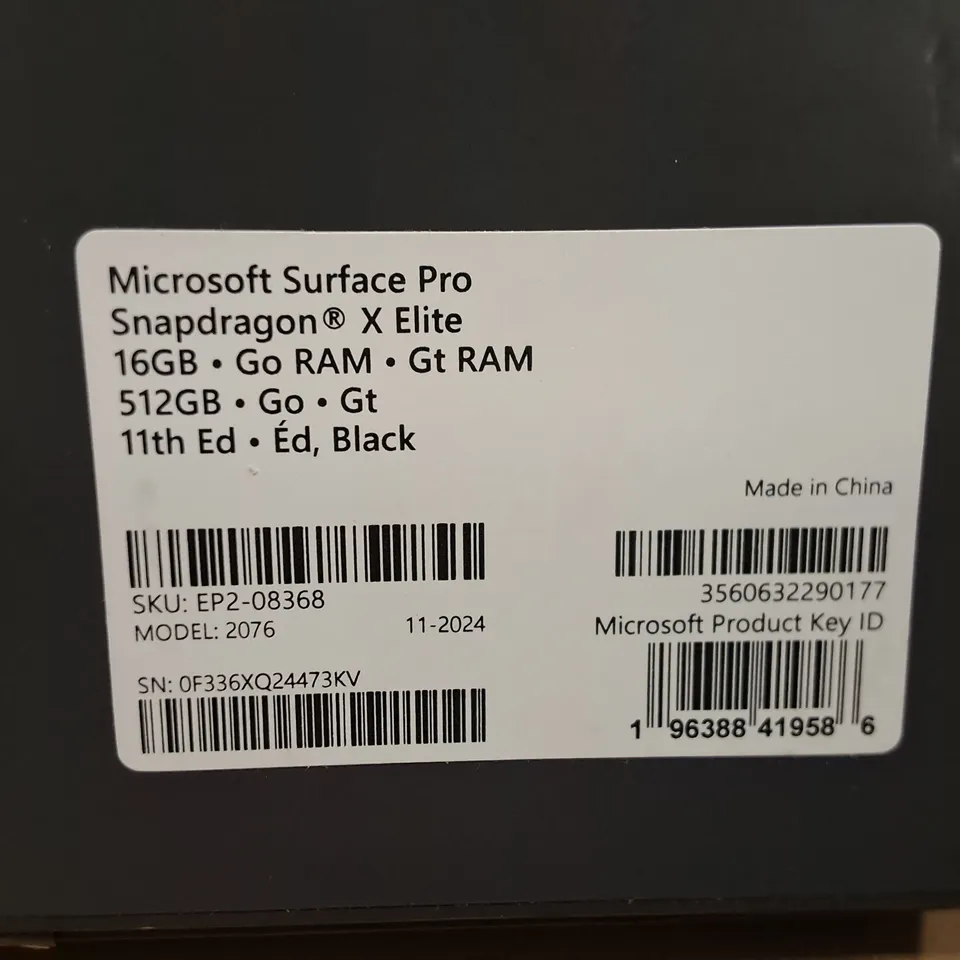 BOXED MICROSOFT SURFACE PRO PRO SNAPDRAGON X-ELITE 16GB/512GB IN BLACK - EP2-08368