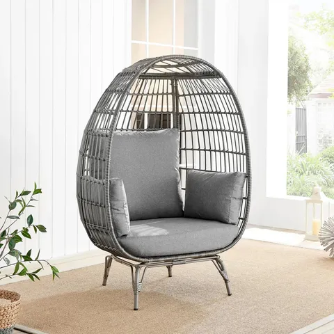 BOXED GREY RATTAN HANGING EGG CHAIR