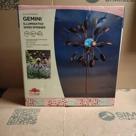 FLAMBOYA SOLAR POWERED GEMINI ILLUMINATED WIND SPINNER BOXED