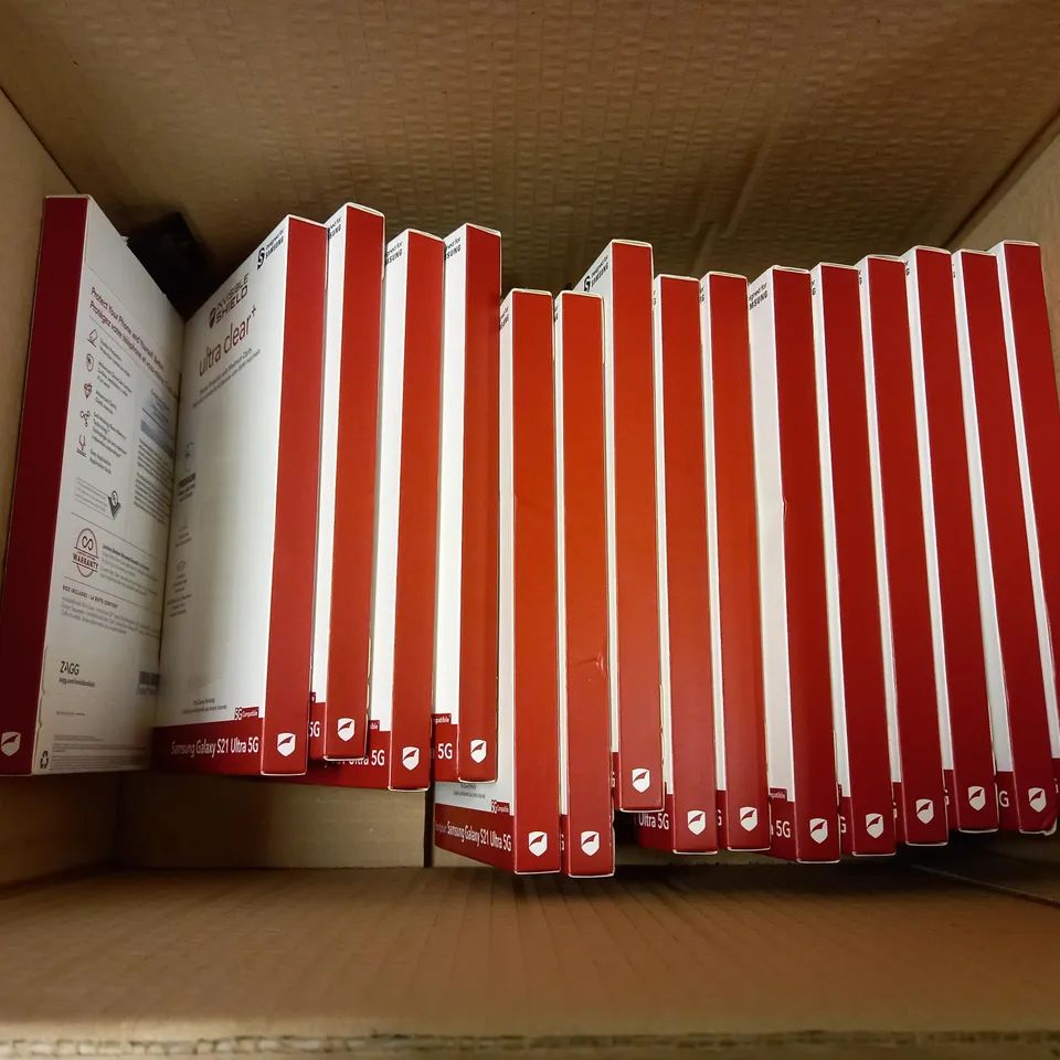 BOX OF APPROX 15 INVISIBLE SHIELD ULTRA CLEAR SCREEN PROTECTOR FOR ASSORTED PHONES