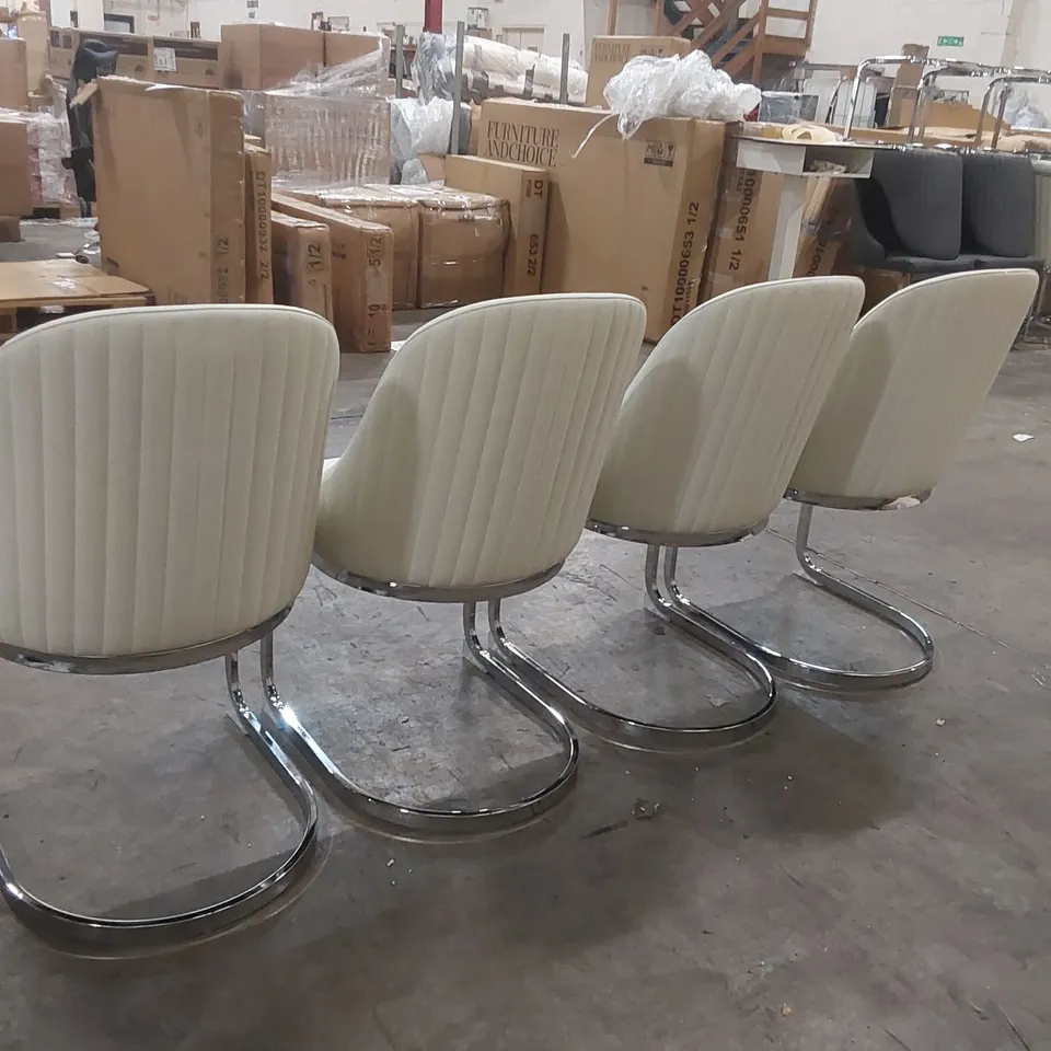 SET OF 4x RIVA DINING CHAIR, WHITE PREMIUM FAUX LEATHER & CHROME