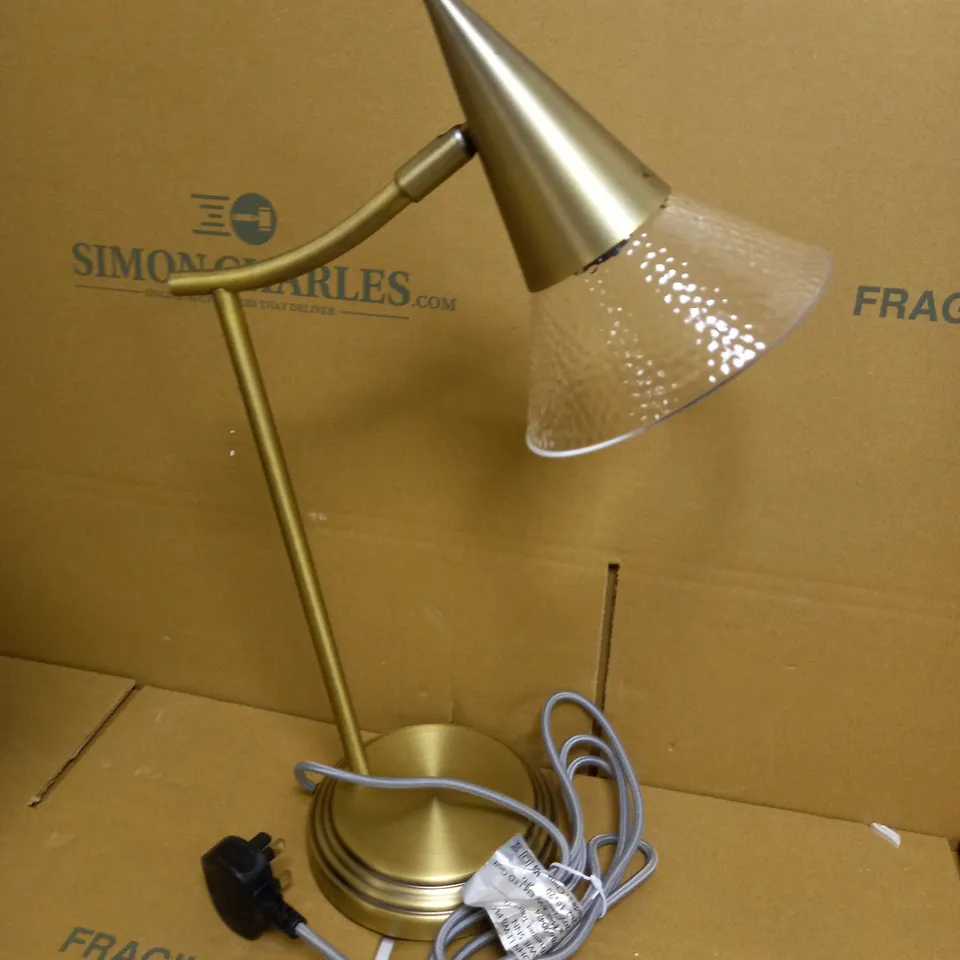 JOHN LEWIS TRUMPET TOUCH LAMP, CLEAR GLASS SHADE, ANTIQUATED BRASS FINISH