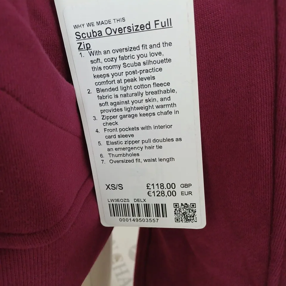 LULULEMON SCUBA OVERSIZED FULL ZIP THROUGH HOODIE - XS/S
