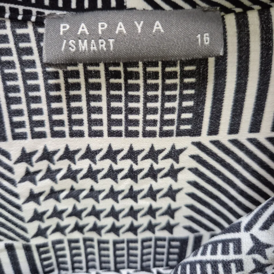 PAPAYA WOMEN'S BLOUSE, BLACK & WHITE GEOMETRIC PRINT WITH ORANGE ACCENTS, UK SIZE 16