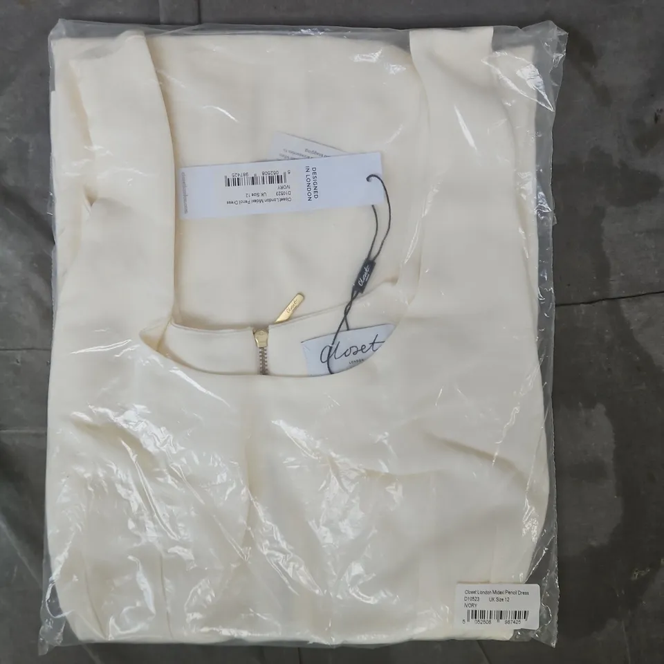 BAGGED CLOSET LONDON MIDAXI PENCIL DRESS IN IVORY SIZE UK 12