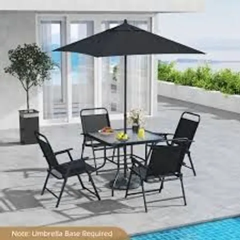 BOXED 6 PIECES OUTDOOR DINING SET WITH UMBRELLA AND TEMPERED GLASS TABLETOP