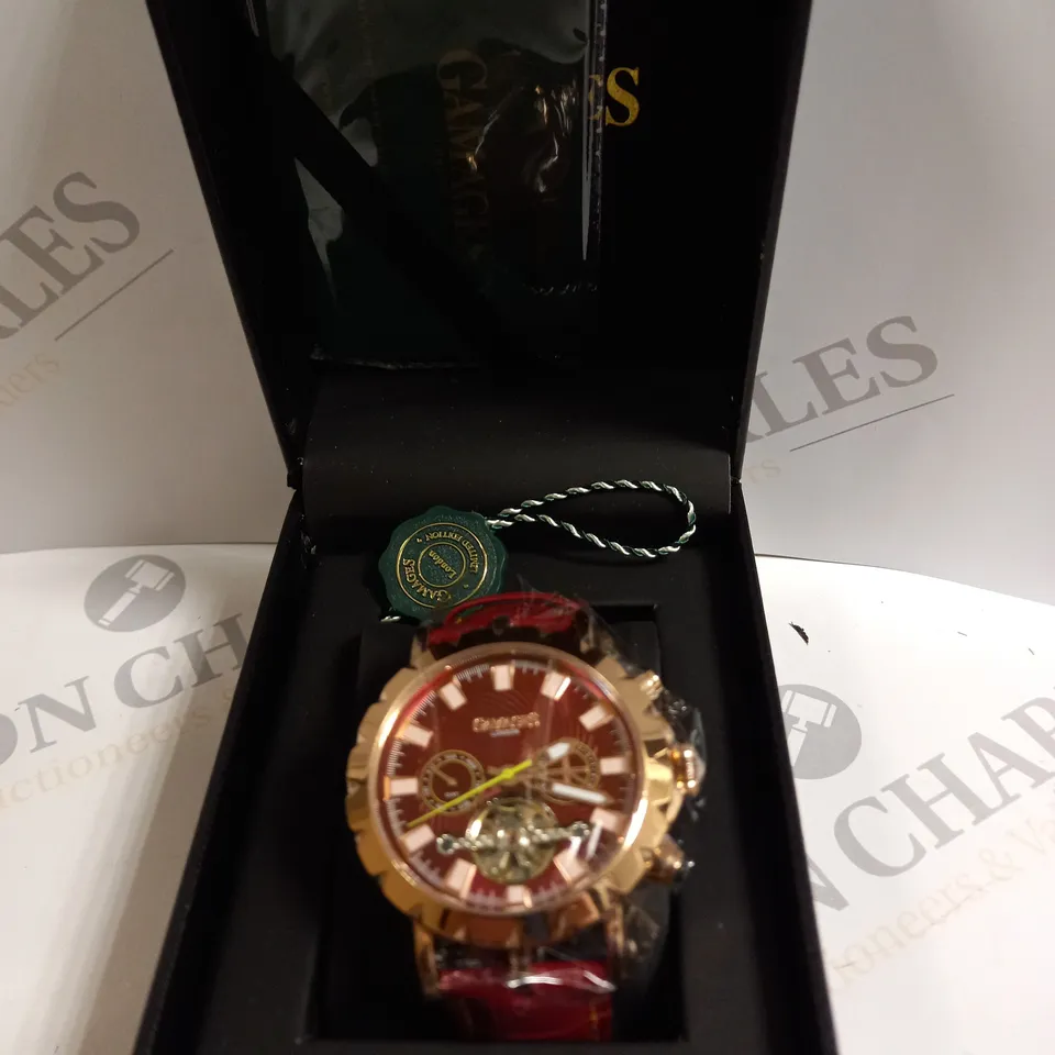 BOXED GAMAGES EXHIBITION RACER ROSE WATCH 