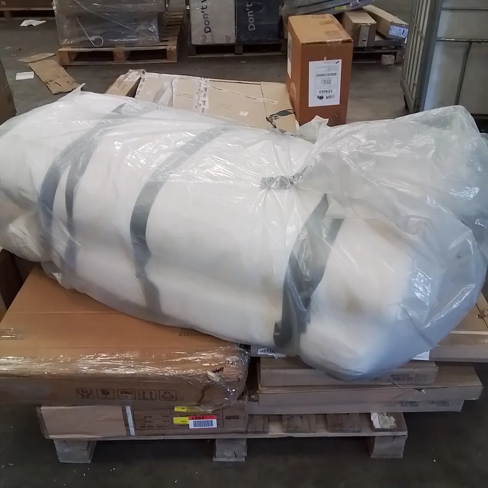 PALLET CONTAINING VARIOUS ASSORTED INCOMPLETE FURNITURE PARTS AND FOAM MATTRESS 