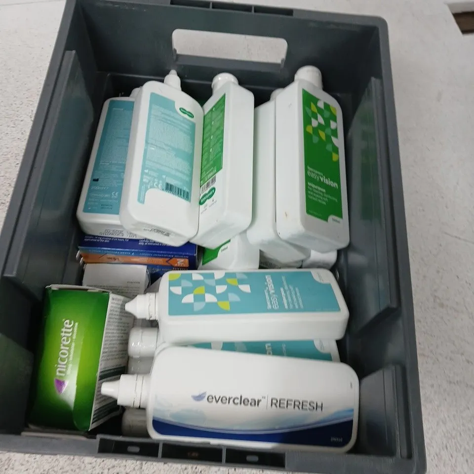 APPROXIMATELY 20 ITEMS INCLUDING EYE DISINFECTANT AND NICOTINE PATCHES 