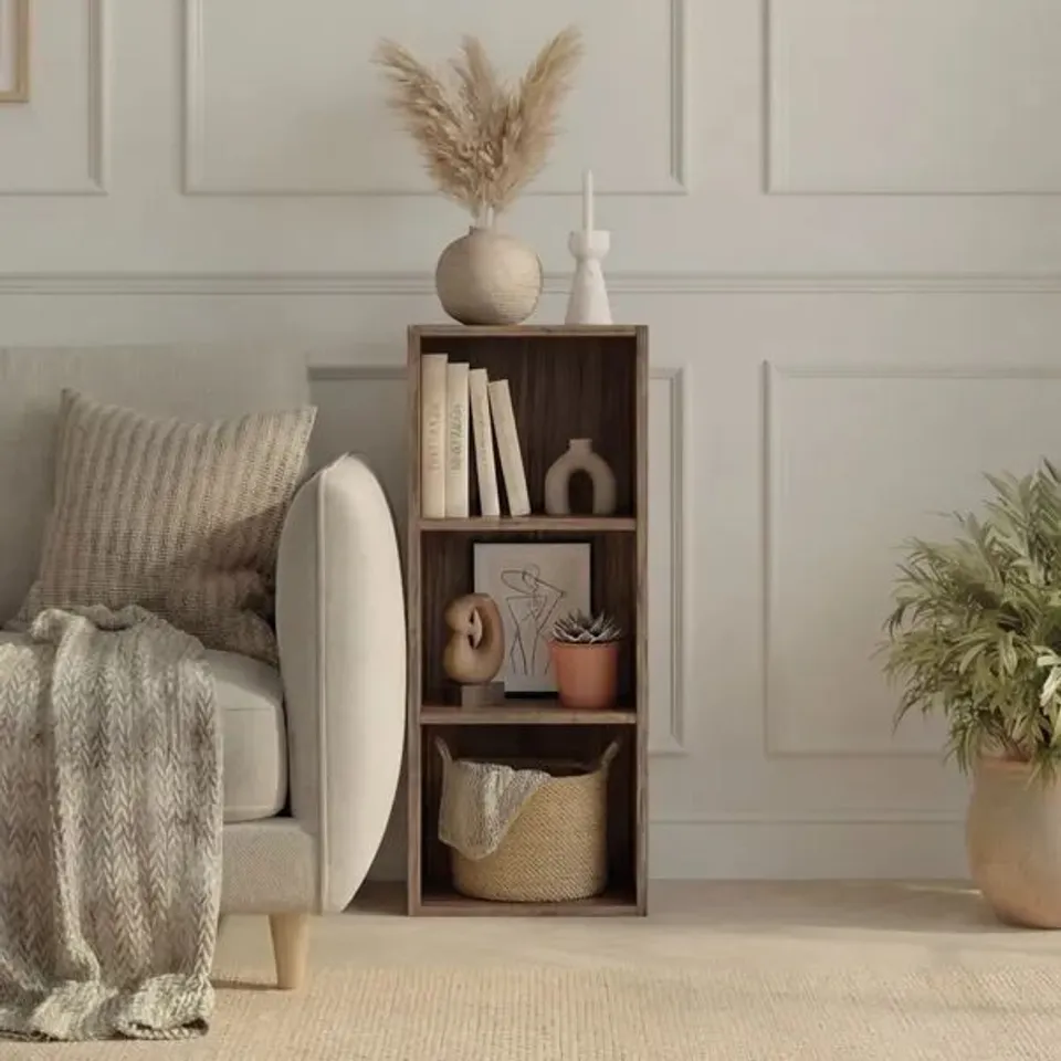 BOXED OXFORD 3 TIER CUBE BOOKCASE - WALNUT EFFECT