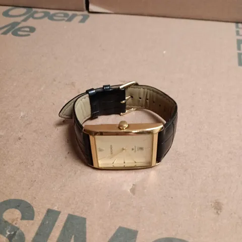 SEKONDA RECTANGULAR GOLD-TONE WATCH WITH LEATHER STRAP – STAINLESS STEEL BACK