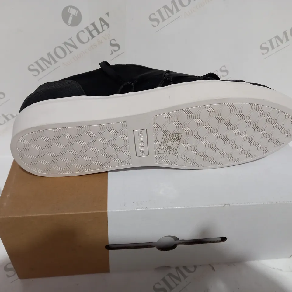 BOXED CALL IT SPRING ACAEMA BLACK SUEDE LACE OVER SHOES - SIZE 8