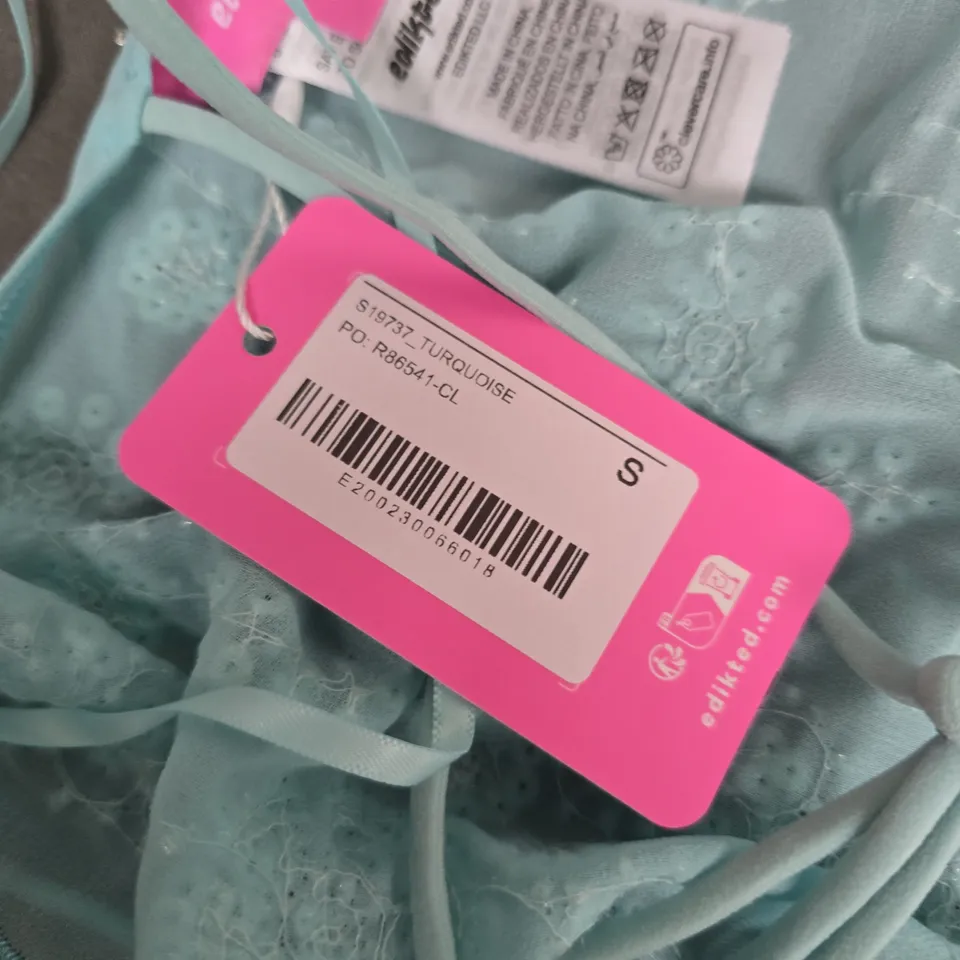 EDIKTED TURQUOISE LACE BRALETTE TOP WITH SEQUIN EMBELLISHMENT – SIZE S