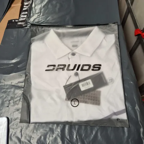 DRUIDS WHITE POLO SHIRT – UK SIZE L