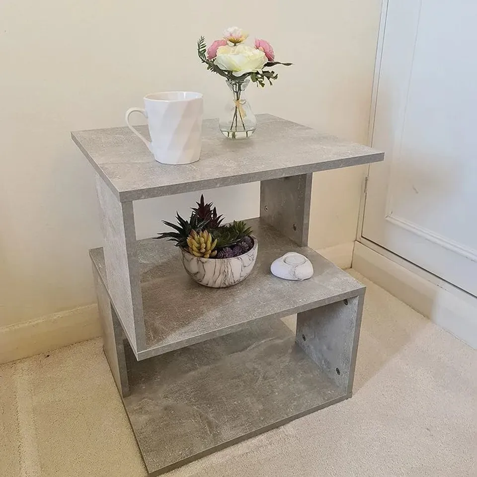 BOXED MODERN GREY BEDSIDE TABLES NIGHT STAND
