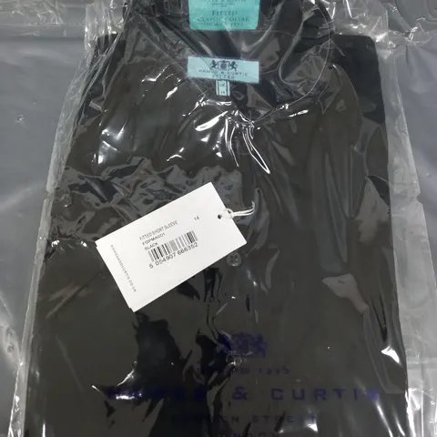 BAGGED HAWES & CURTIS FITTED SHORT SLEEVE SHIRT IN BLACK - UK 14