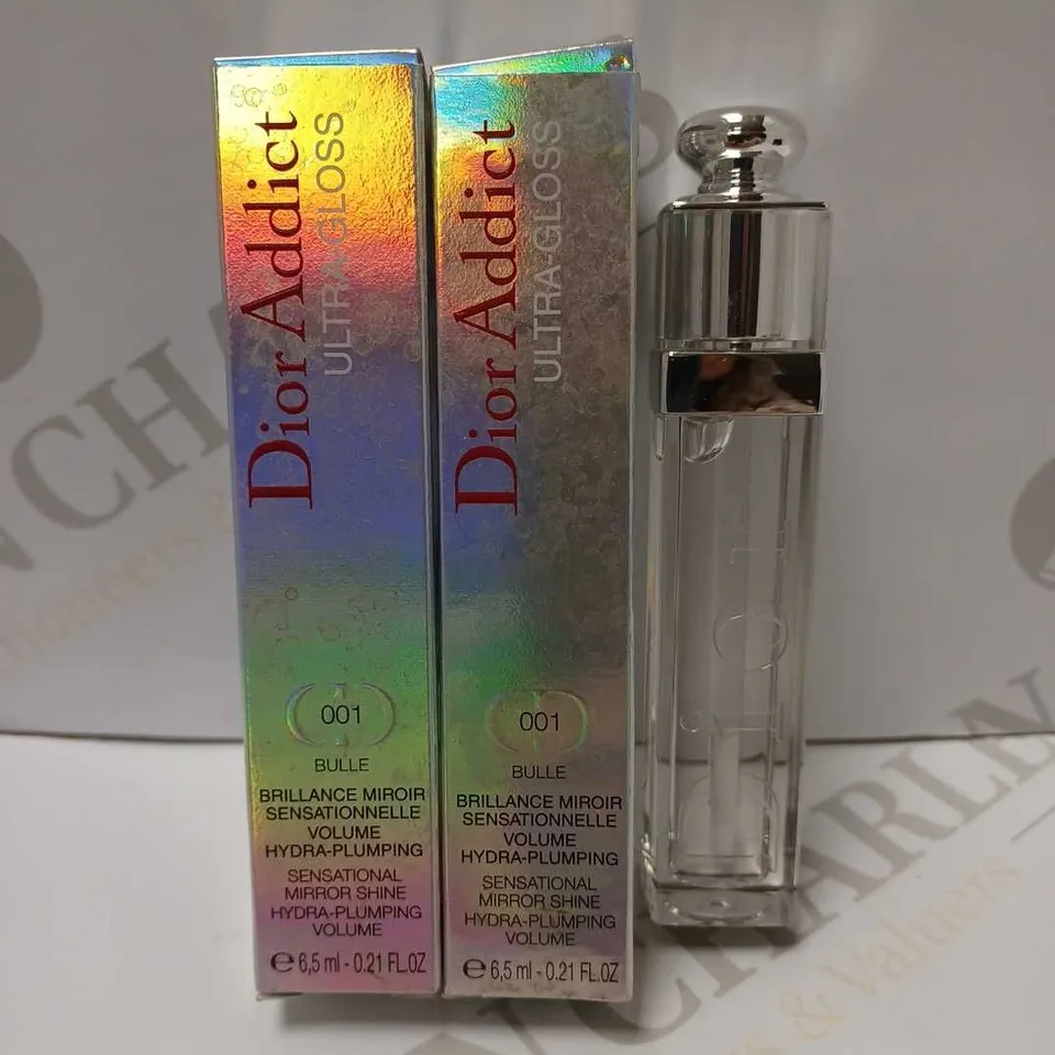 LOT OF 2 CHRISTIAN DIOR ADDICT ULTRA-GLOSS SENSATIONAL MIRROR SHINE HYDRA-PLUMPING LIPGLOSS - #001 BULLE